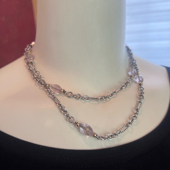 David Yurman Bijoux Bead 35” Figaro Chain Link Necklace Sterling Silver 18k - Picture 7 of 14